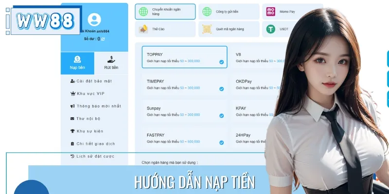 Nạp tiền dễ dàng vào tài khoản bằng nhiều phương thức thanh toán tiện lợi